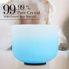6-12 Inch Azure Blue Color Aria Gradient Design Frosted Quartz Crystal Singing Bowls Chakra Set of 7 with Carry Case