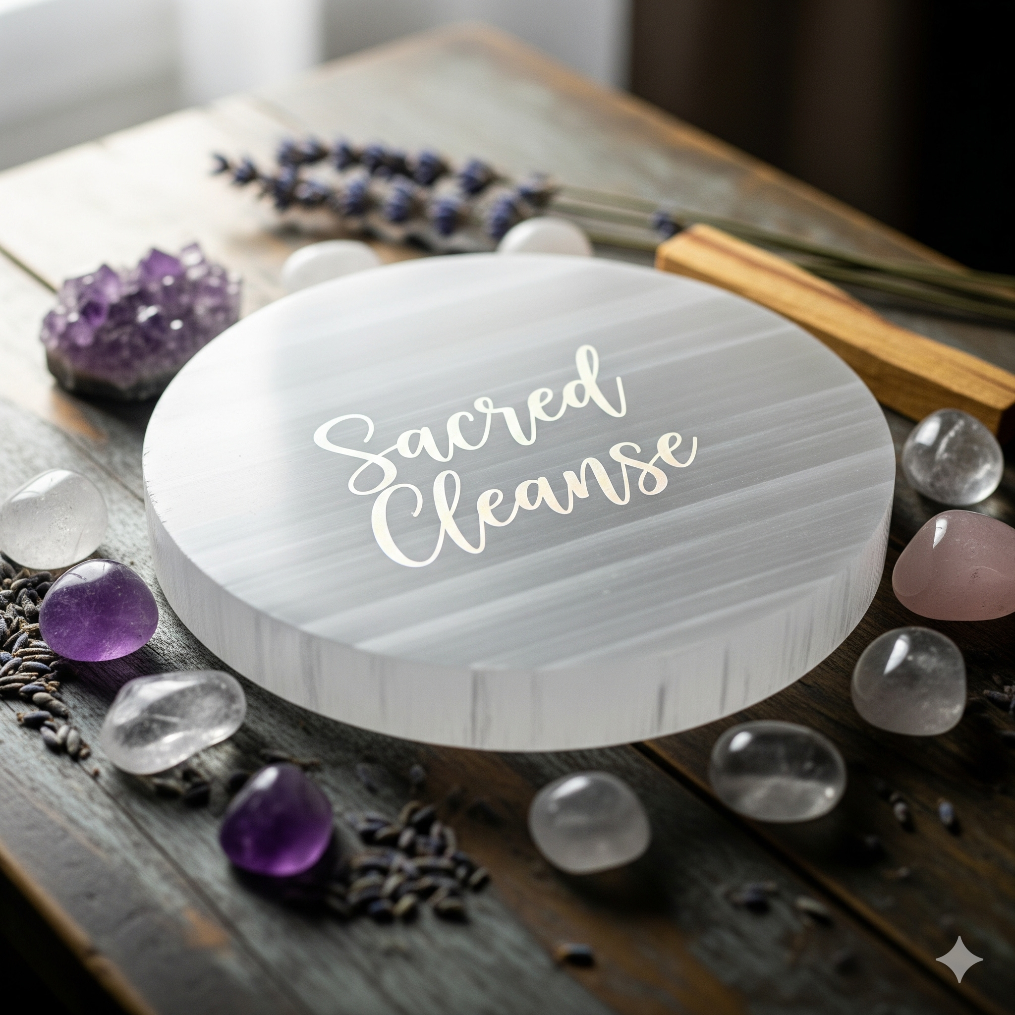 Selenite Charging Plate – Sacred Cleanse (6 inch)