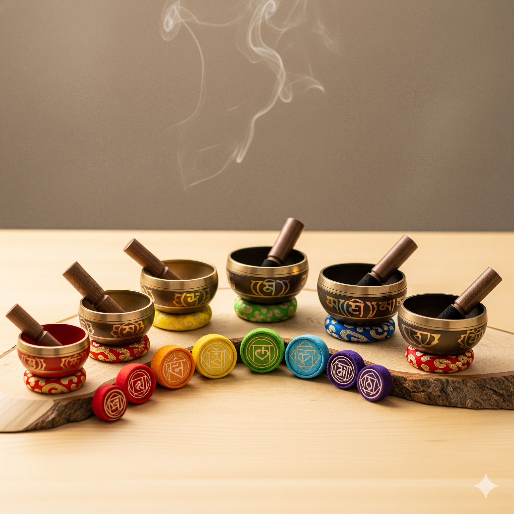 Tibetan Singing Bowl Set – 7 Chakras (Mini Bowls)